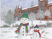 Snowmen Visiting the Whitworth- a Christmas Card by Anne Mackinnon